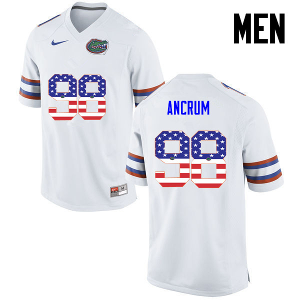 Men Florida Gators #98 Luke Ancrum College Football USA Flag Fashion Jerseys-White